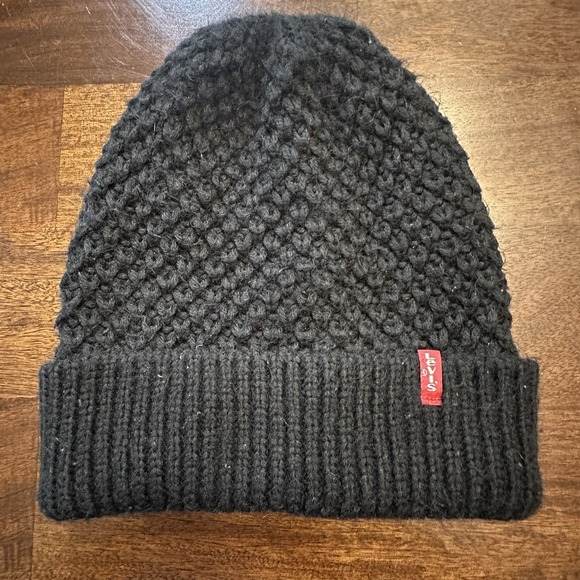 Levi's Black Ribbed Cable Knit Beanie Adult One Size Stocking Hat Cap - Picture 1 of 3